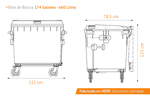 Fabricado en polietileno de alta densidad, este contenedor de 660 litros ofrece máxima resistencia a impactos, productos químicos y temperaturas extremas.